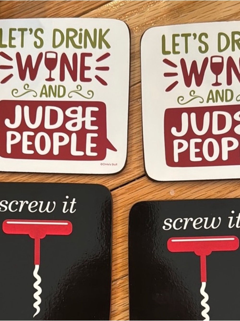 Funny Wine Coasters Set – 'Let's Drink Wine and Judge People' – White & Red